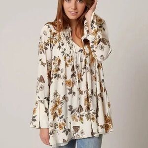 ⭐️ Free People Pebble Crepe So Fine Smocked Tunic Top in Ivory Combo SMALL